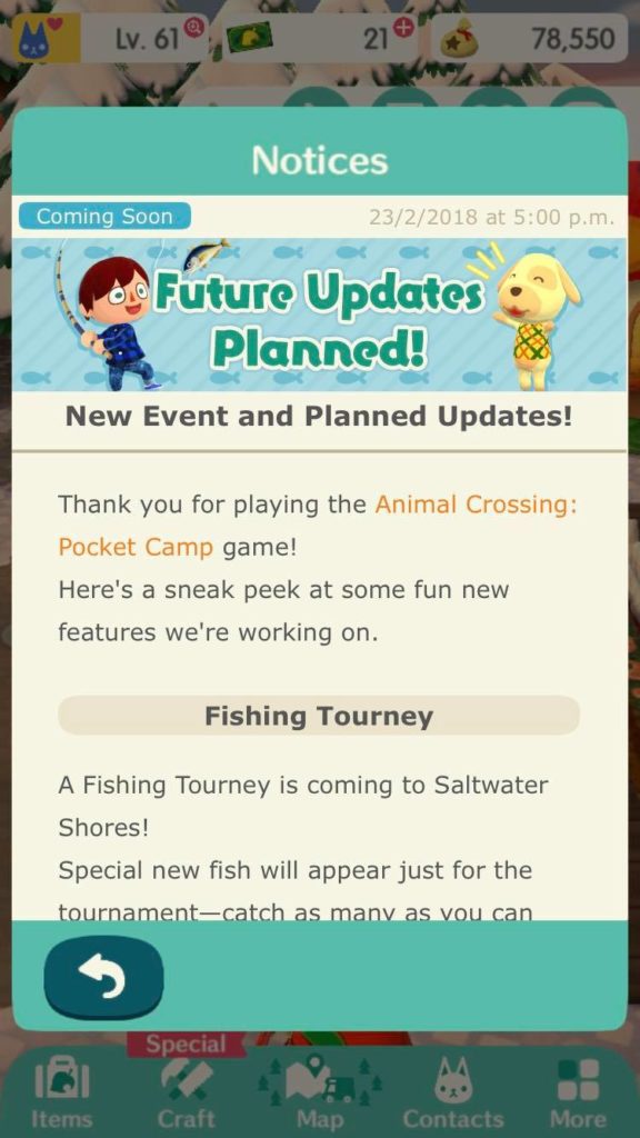 Pocket Camp Fishing Tournament